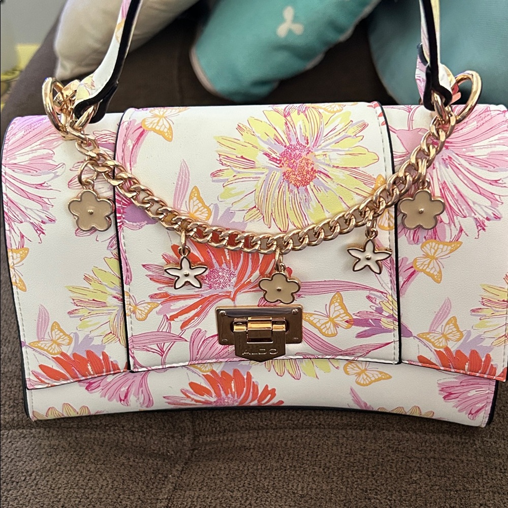 Aldo Pink and Yellow Floral Crossbody Bag